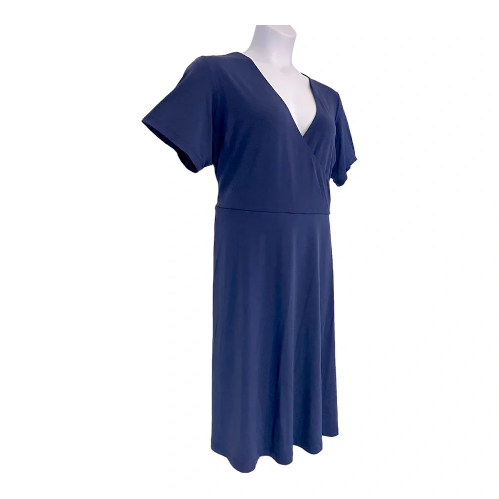 Catherine Malandrino faux Wrap Jersey Knit Office Casual Navy Dog Show Dress  1X - Picture 3 of 15